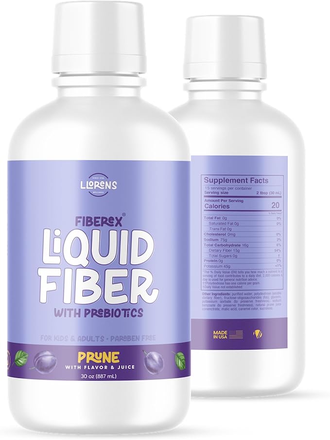 LLORENS PHARMACEUTICAL Liquid Fiber 15 Grams Soluble Fiber No Sugar Regularity and Soft Stools - Prune Flavor - 30 FL oz