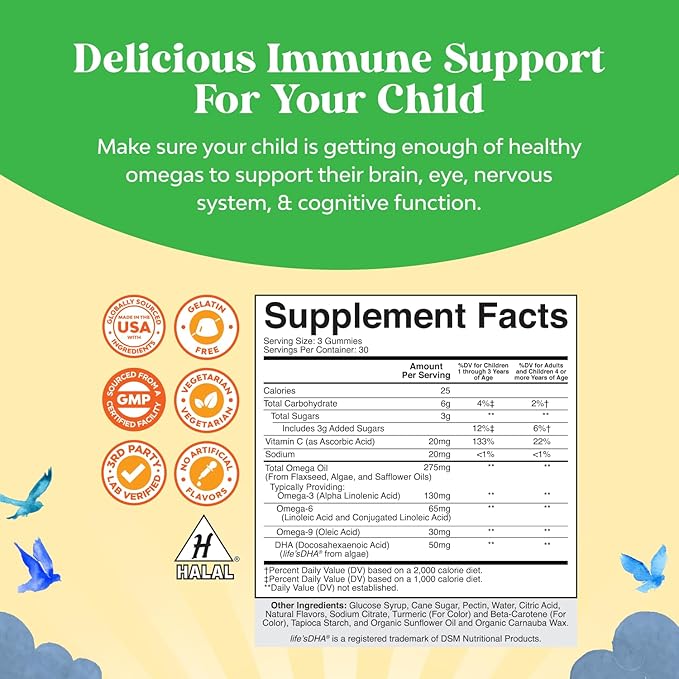 Bundle of Kids DHA Omega 3 Gummies with Vegetarian 6 9 for Vision Brain &amp Immunity and Chewable Vitamin D Gummies for Kids - 1000 IU Per Serving Vitamins - Immune Support Muscle Teeth &amp Bone H