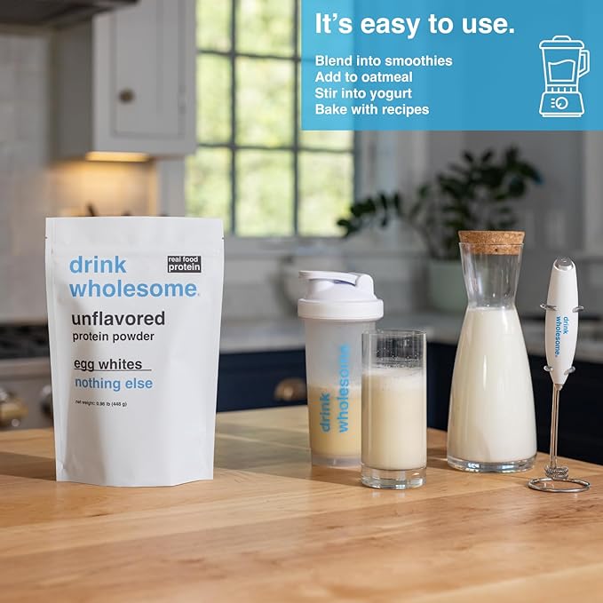 drink wholesome Unflavored Egg White Protein Powder for Sensitive Stomachs | Minimally-Processed Whole-Food Protein | Additive-Free Dairy-Free Gluten-Free | Low FODMAP