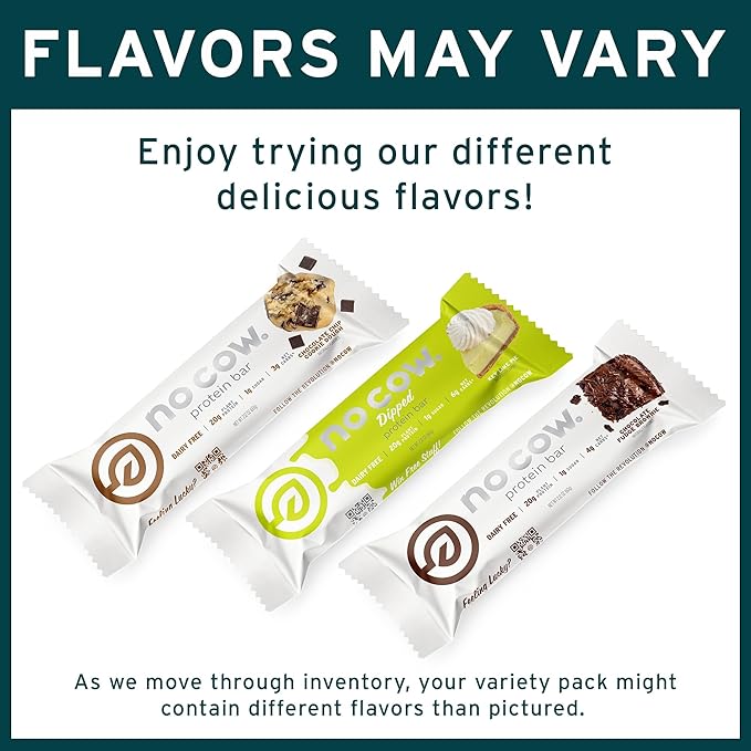 No Cow Vegan Protein Bars Upgraded Peanut Butter Variety Pack | 20g Plant Based Protein Gluten Free Dairy Free Soy Free Keto Friendly Low Sugar High Fiber Snack Bars | Pack of 12