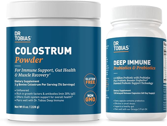 Dr. Tobias Deep Immune Probiotics &amp Prebiotics and Colostrum Powder - Supports Digestive Health Gut Health and Immune Function