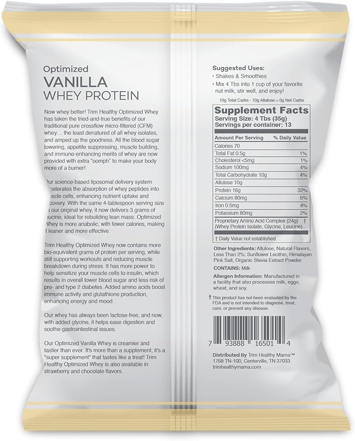 Trim Healthy Optimized Vanilla Whey Protein Powder Gluten-Free Non-GMO 16oz