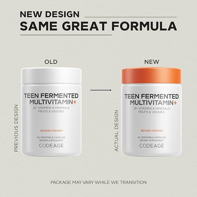Codeage Teen Multivitamin Supplement – Daily Vitamins and Minerals for Teen Boys and Girls – Organic Whole Food Formula with Omega-3 and Vitamins A to K - 2 Pack