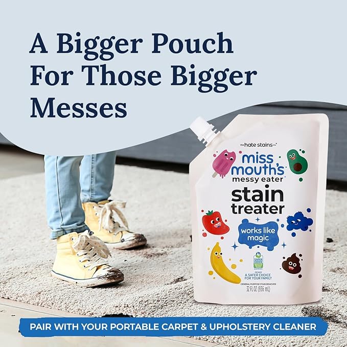 Miss Mouth's Messy Eater Stain Treater - 32oz Refill - Newborn &amp Baby Essentials - No Dry Cleaning Food Grease Coffee Off Laundry Underwear Fabric