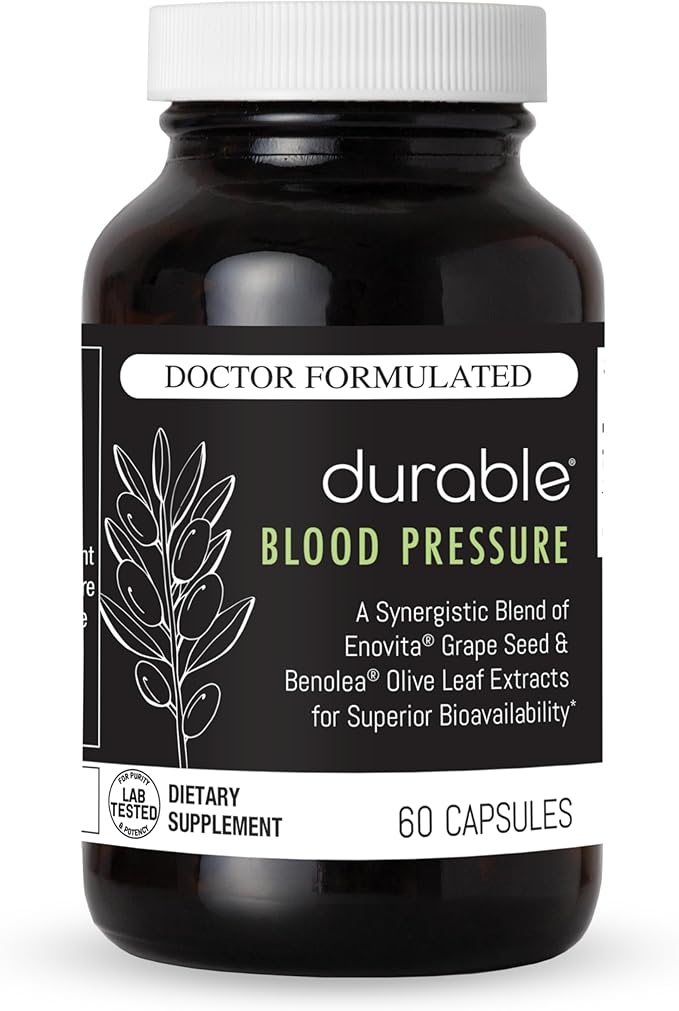 Durable Blood Pressure – Benolea Olive Leaf &amp Enovita Grape Seed Extract – Healthy Circulation Nitric Oxide &amp Artery Support – Doctor Formulated Vegan Non-GMO Made in USA (60 Capsules)