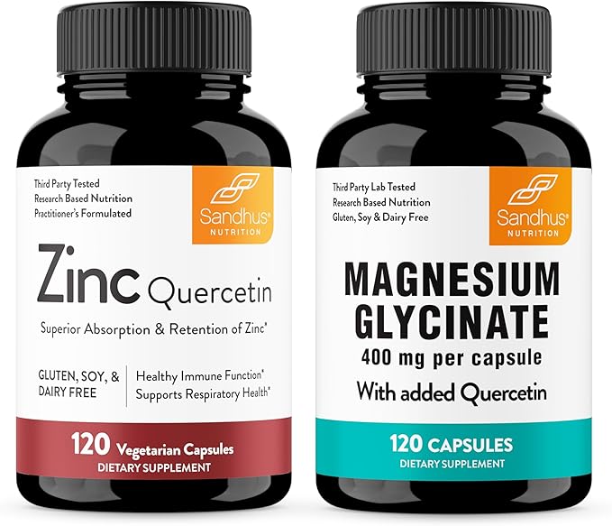 Sandhu's Zinc Quercetin &amp Magnesium Glycinate Complex with Quercetin Capsules | Supports Immune Muscle Health &amp Quality Sleep