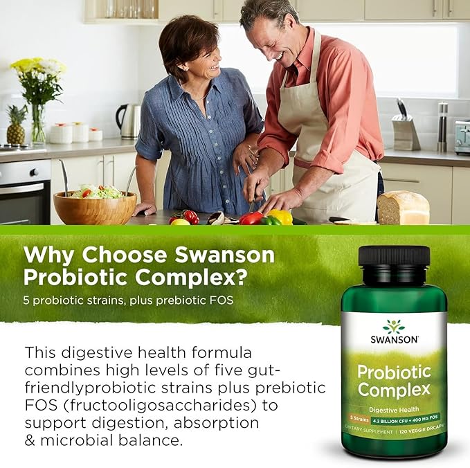 Swanson Probiotic Complex 4.2 Billion CFU 5-Strain Digestive Health Fat Metabolism Satiety Prebiotic FOS Complex Supplement 120 Veggie DRcaps