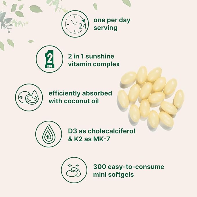 Micro Ingredients Vitamin D3 2000 IU + K2 MK-7 50 mcg 300 Softgels | Virgin Coconut Oil | 2-in-1 Support | Easy to Swallow Non-GMO