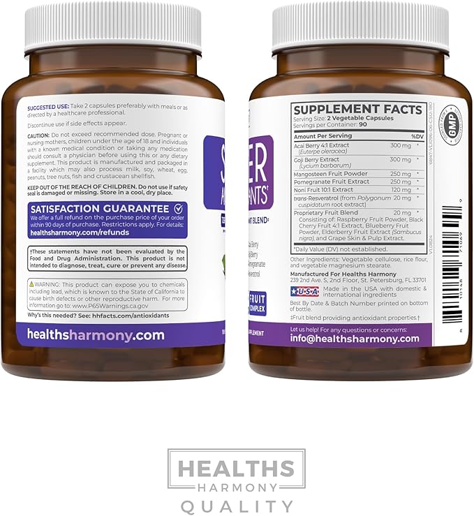 Super Antioxidants Supplement for Women &amp Men - High Potency Herbal &amp Fruit Blend with Acai Goji Pomegranate Elderberry &amp Resveratrol for Skin Care &amp Immune Support - Vegan &amp No
