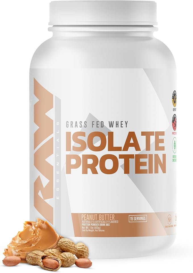 RAW Whey Isolate Protein Powder Peanut Butter - 100% Grass-Fed Sports Nutrition Protein Powder for Muscle Growth &amp Recovery - Low-Fat Low Carb Naturally Flavored &amp Sweetened - 25 Servings