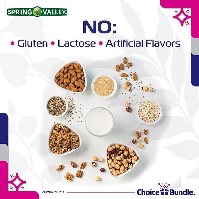 Choice Bundle Spring Valley Calcium Bone Health Dietary Supplement Tablets 600 mg 100 Ct 4 pk (400 Total) + Vitamin Guide &amp Pill Container (6 Items)!