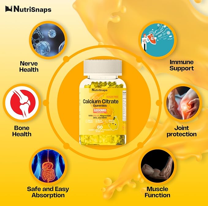 Sugar Free Calcium Citrate Gummies 1200mg with Vitamin D3 K2 Magnesium Zinc MSM for Men &amp Women Bone Muscle Immune Support Ultimate Absorption Calcium Supplement Vegan 60 Count