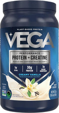 Vega Protein + Creatine - 30g Plant-Based Protein Vanilla 13 Servings 3g Creatine 5g BCAAs Vegan Keto Gluten Free Dairy Free Low Carb for Muscle Growth &amp Repair Drink Mix 22oz