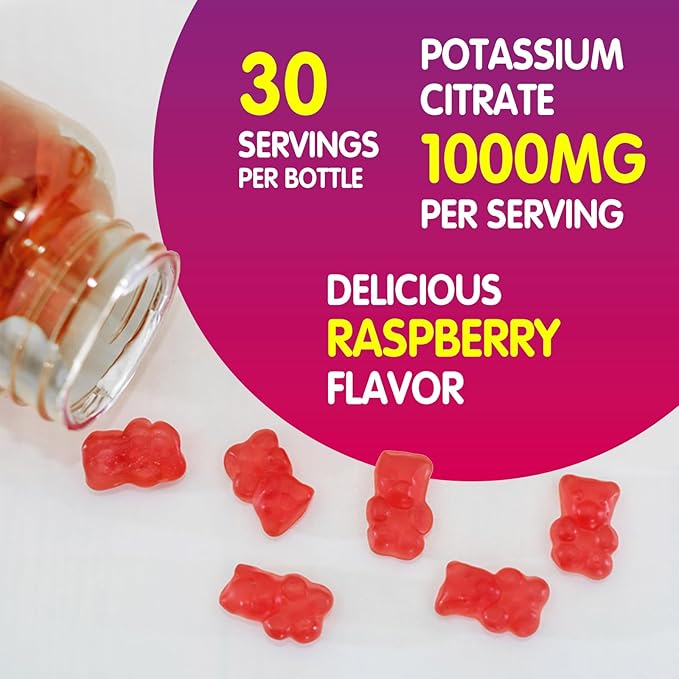 Potassium Citrate 1000mg Gummies Potassium Supplement for Adults Women &amp Men Support Leg Cramps &amp Muscle Health 60 Chewables