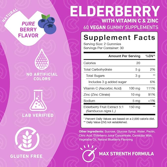 PUREFINITY Fiber + Elderberry Gummies Bundle (Inulin FOS Prebiotic Fiber Gummies + Double Strength Elderberry Gummies with Zinc &amp Vitamin C)
