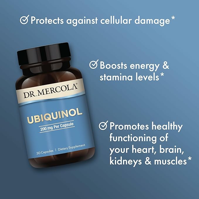 Dr. Mercola Ubiquinol - 200 mg Ubiquinol - Supports Energy Production - Antioxidant Supplement - Non-GMO Gluten-Free &amp Soy-Free - 30 Capsules (30 Servings)