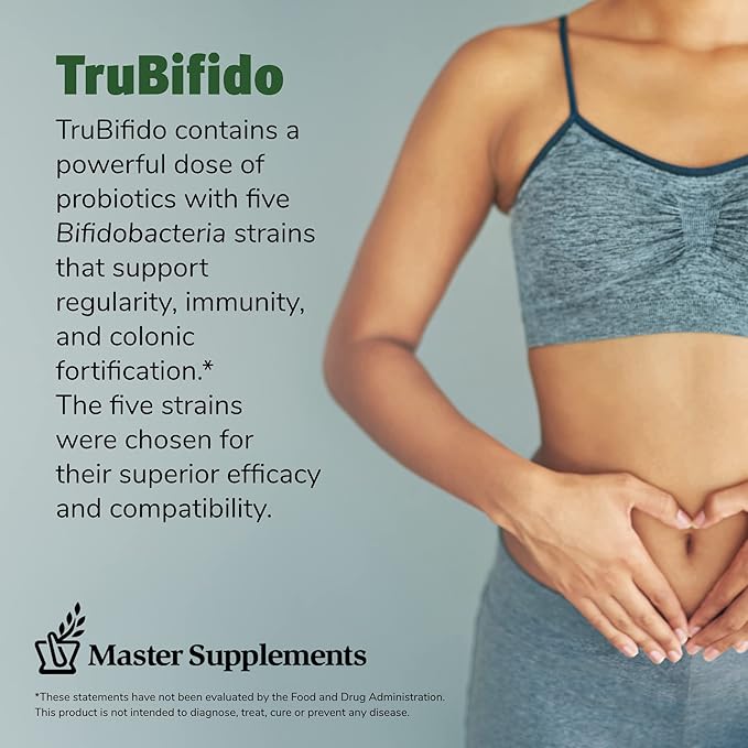 Master Supplements TruBifido - 30 Capsules Pack of 2 - Powerful Probiotic for Colon Health &amp Energy - Immune Booster Supports Regularity - Gluten Free - 60 Total Servings