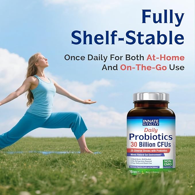 Innate Vitality Probiotic Bundle: 120B &amp 30B CFU Options with Prebiotics. Supports Gut Health Relief from Bloating &amp Gas. Delayed Release Vegan (60 Capsules)