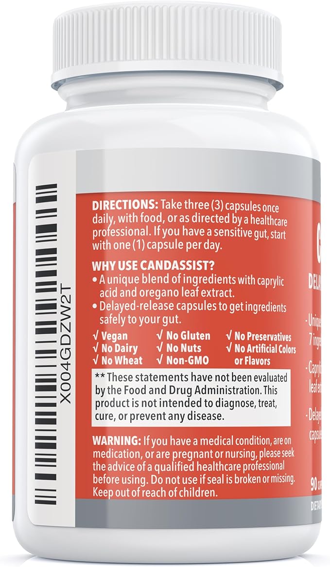 Balance ONE Candida Cleanse &amp Yeast Support Complex – Caprylic Acid Undecylenic Acid Berberine &amp Oregano Leaf – Gut Flora Balance for Women &amp Men – 90 Delayed Release Capsules – CandAssi