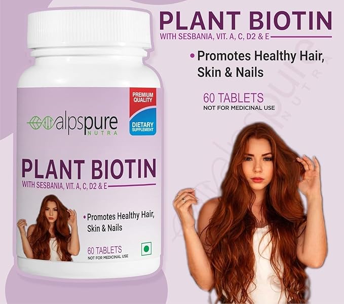 Biotin Supplements for Hair Growth Strong Hairs Glowing Skin &amp Healthy Nails | Reduce Hair Loss with Natural Biotin Source Sesbania Extract | 60 Veg. Tablets