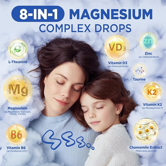 Liposomal Kids Magnesium Glycinate Drops Liquid Triple Magnesium Complex 400Mg for Adults with D3 &amp K2 B6 Zinc Taurine Theanine &amp Chamomile Muscle Relief Sleep Stress 120 Servings
