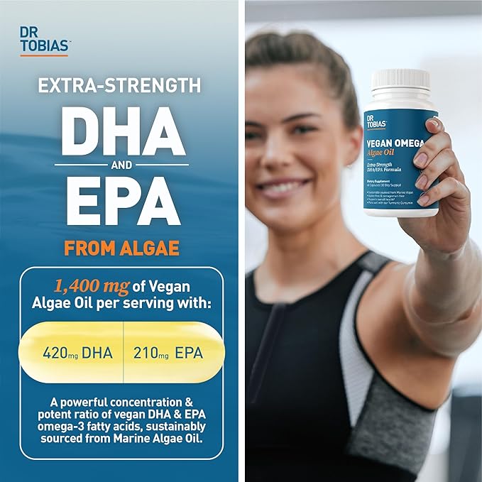 Dr. Tobias AKG Supplement &amp Vegan Omega 3 Algae Oil Support Cellular Energy &amp Overall Health with AKG EPA &amp DHA Vegan Gluten-Free Non-GMO