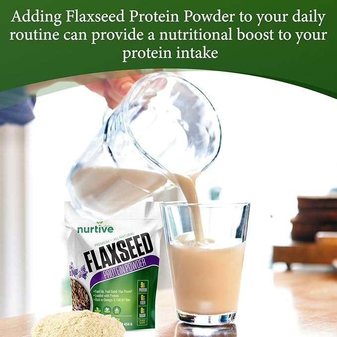 Flaxseed Protein Powder - Plant-Based Rich in Omega-3 and Antioxidants - Ideal for Post-Workout Recovery - Nutritional Boost for Smoothies &amp Baking - Non-GMO &amp Gluten-Free (16 oz / 454g)