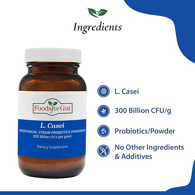 Foods For Gut Lactobacillus Casei Probiotic Powder 300 Billion cfu's | Made in USA | No Additives | Direct from Manufacturer | No Third-Party Storage | Immune Support | L. Casei | 60 Grams (2.11 Oz)