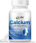 LIIFE 3-in-1 Calcium 150mg + Vitamin D3 1000iu + 100mcg K2（MK4 MK7） Natural Supplement Complex for Bone Health Joint Support and Cardiovascular Health 120 Softgels 60 Day Supply