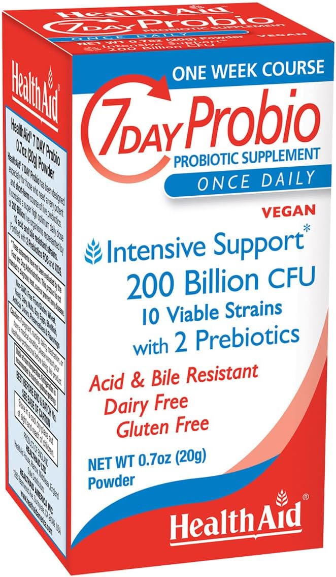 HealthAid 7 Day Probio – 200 Billion CFU Daily Probiotic Course with 10 Strains FOS &amp XOS Prebiotics | Vegan Acid &amp Bile Resistant Shelf-Stable