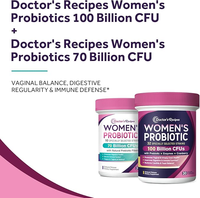 Doctor's Recipes Women’s Probiotics Bundle Vaginal Urinary Digestive &amp Immune No Yeast Non-GMO Shelf Stable Delayed Release