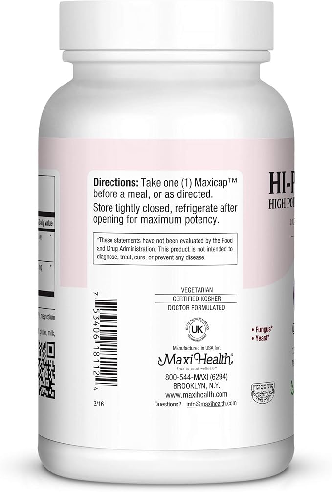 Maxi Health Hi-Po Dophilus Probiotics for Digestive Health &amp Immune Support – Probiotics for Women and Men with 10.5 Billion CFU – Kosher Vegan Non-Dairy 60 Capsules