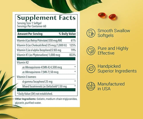 ALGAECAL 4-in-1 Vitamin D3 K2 Complete - ADK Vitamin Supplement for Immune Support &amp Bone Health Whole Body Wellness 3 Month Supply + Free Magnesium Relax™ (60 caps)