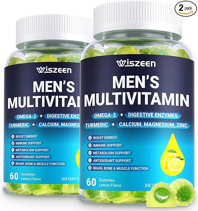 Mens Multivitamins Gummies Methylated Multivitamin with Vitamins A C D K E B Complex Omega-3 Digestive Enzymes Lycopene Calcium Magnesium - Support Brain Muscle Energy Sugar Free 120Cts