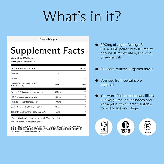 Needed. Prenatal Omega-3 - High Potency Dose of Sustainably Sourced Fish Oil Bergamot Flavor 1000mg DHA 1000mg EPA Encased in a Gelatin-Free Plant-Based Softgel Shell 30-Day Supply