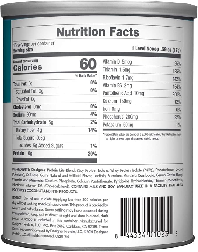 Designer Wellness Designer Lite Low Calorie Natural Protein Prebiotic Fiber Key Vitamins &amp Minerals Vanilla Cupcake and Chocolate Cookies &amp Cream Bundle