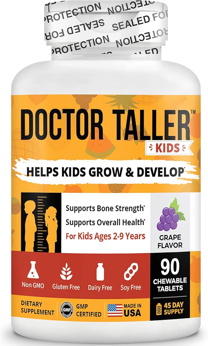Doctor Taller Kids by NuBest - Support Healthy Growth of with Multivitamins and Multiminerals for Ages 2 to 9 Grape Flavor 180 Vegan Chewable Tablets | 3 Month Supply White
