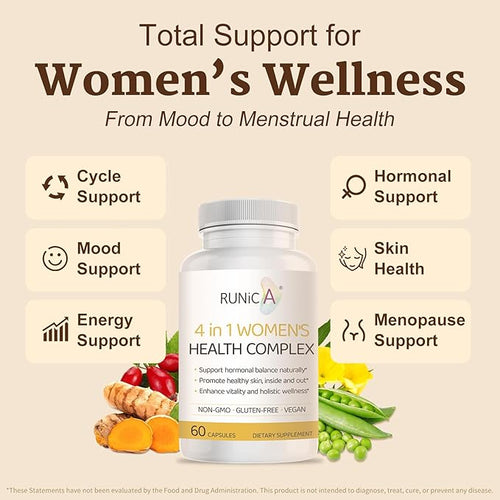 4in1 Women's Hormone &amp Beauty Complex | Menopause Relief Supplement for Hot Flashes Night Sweats &amp Mood | Soy Isoflavones Pueraria Rosehip &amp Evening Primrose - 60-Day Routine Bundle