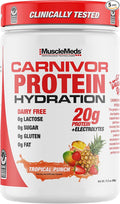 MuscleMeds Carnivor Protein Hydration Drink Powder 20g Refreshing Protein Isolate Lactose Free Sugar Free Electrolytes Muscle Building Recovery Halal Certified Tropical Punch 20 Serve