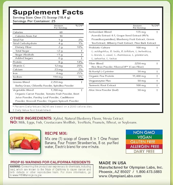 Olympian Lab Greens Protein 8 In 1 388 Gram