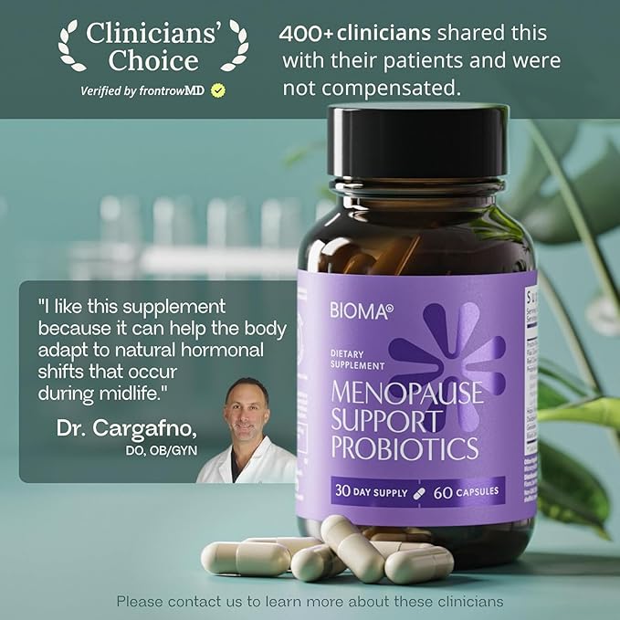 BIOMA Menopause Support Probiotics for Women - Hormone Free Hot Flash &amp Night Sweat Relief - Gut-Hormone Balance with Phytoestrogens BB536 Delayed Release (60 Capsules - 30 Day Supply)