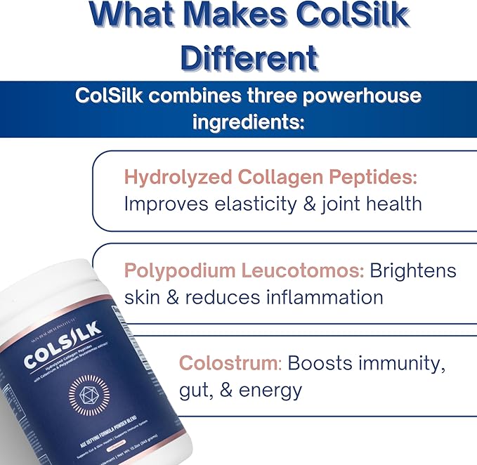 SRILabs ColSilk Unflavored Hydrolyzed Collagen Powder with Colostrum and Polypodium - Skin Hair Nails Gut Health and Joint Support - One Scoop Daily | 1 Month Supply