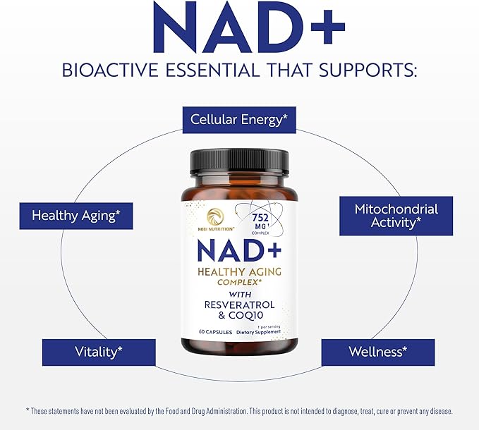 NAD+ Supplement with Resveratrol | Healthy Aging Complex | NMN Alternative with CoQ10 Urolithin A &amp More | Third-Party Tested | Energy Cellular Health &amp Longevity Support | NAD Supplement |