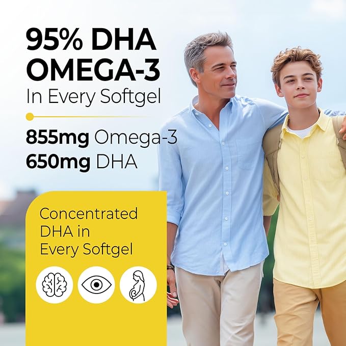 LABO Nutrition OmaxPure DHA Omega 3 Fish Oil | IFOS Certified High Strength rTG Omega 3 Fatty Acids Supplement with DHA &amp EPA - for Brain Eye Prenatal Support | 120 Mini Softgels 60 Servings