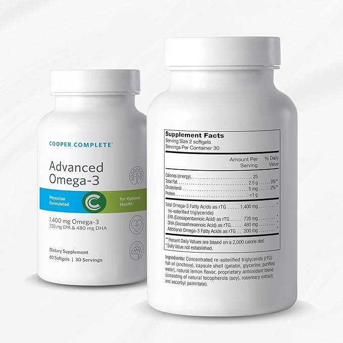 Cooper Complete - Advanced Omega 3 - Fish Oil Supplement Concentrated EPA + DHA Omega-3 Fatty Acids 1400 mg - 30 Day Supply