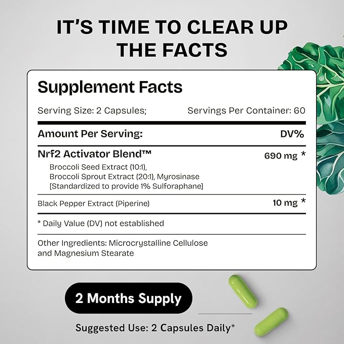 Sulforaphane Supplement Organic Broccoli Sprouts | Stabilized Sulforaphane from Broccoli Florets &amp Seeds | Organic Sulfur Supplements 240 Pills | 2 Packs