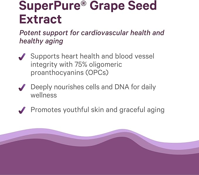 Pure Synergy SuperPure Grape Seed Extract | Organic Grape Seed Polyphenols Supplement with Whole Fruit | for Heart Health Skin and Healthy Aging Support (60 Capsules)