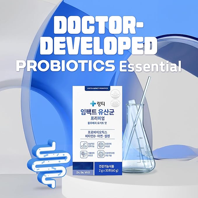 Doctor Developed Premium Impact Probiotics | 13 Probiotic Strains | 1 Billion CFU | For All Ages and Genders | Essential Vitamins | Digestive &amp Gut Health | Blueberry Yogurt Flavor | 30 Count