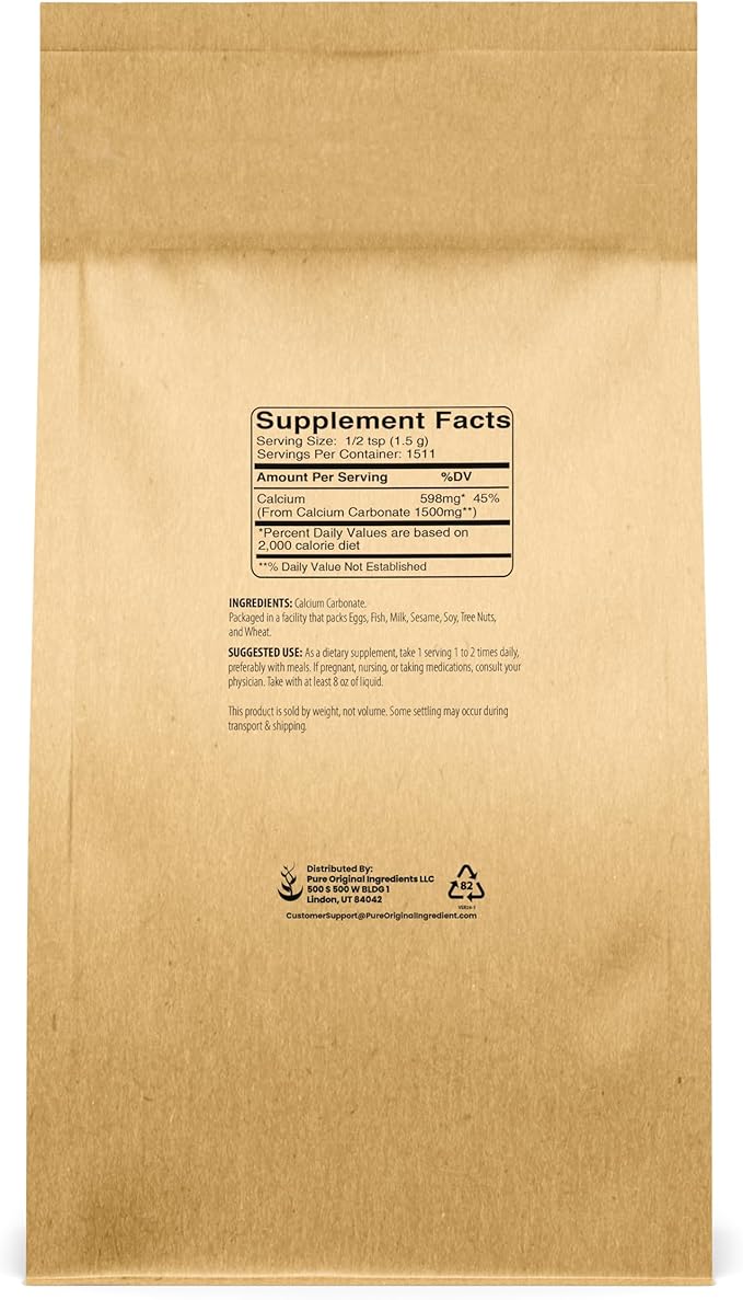 Pure Original Ingredients Calcium Carbonate (5 lb) Dietary Supplement Food Preservative Acid Neutralizer