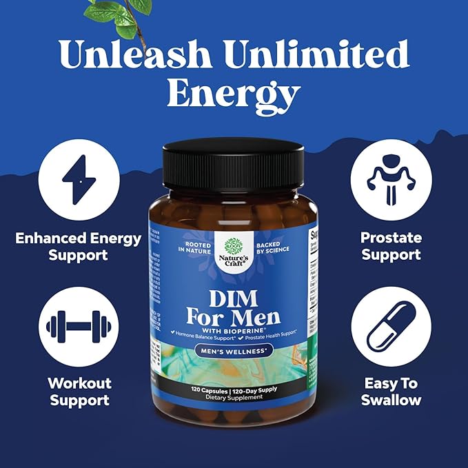 Bundle of DIM Supplement for Men - Diindolylmethane Testosterone Complex with Panax Ginseng Bioperine and Vitamin D3 Gummies for Daily Wellness with 2000IU per Serving Bone Muscle &amp Immune Support
